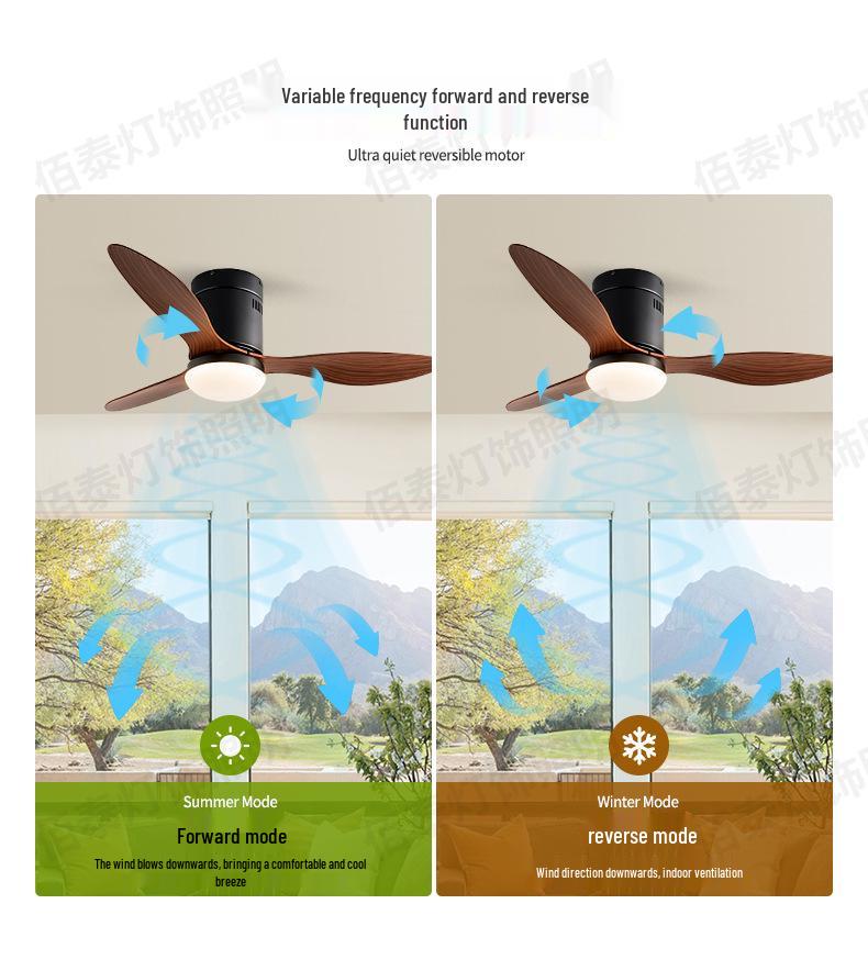 Walnut Ceiling Fan with Light and Remote Control, Variable Frequency, for Living, Dining, or Bedroom Spaces with ABS Blades.