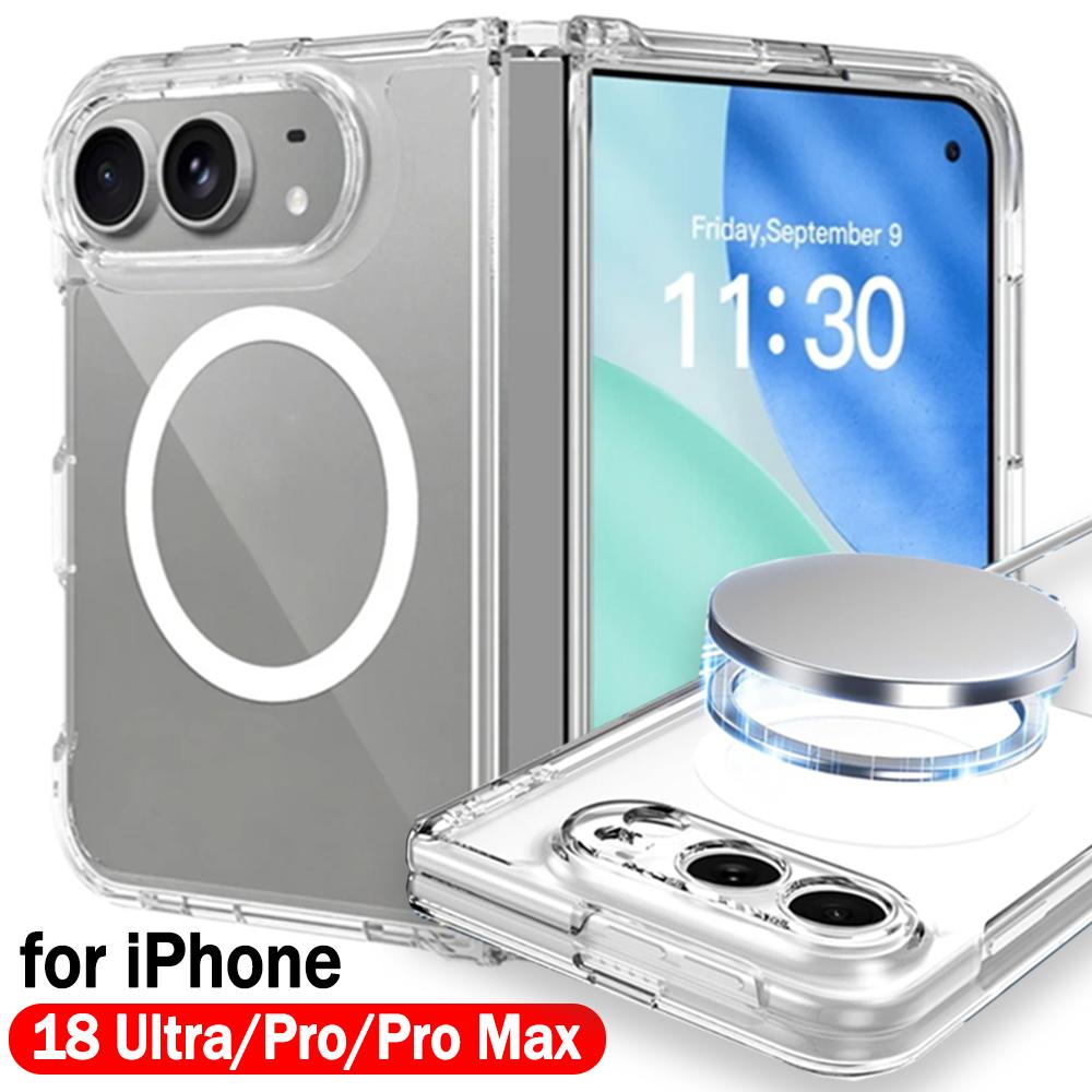 For 18 Ultra/18 Pro/18 Pro Max Transparent Magnetic Case Wireless Charging for Magsafe Slim PC Hard Clear Phone Cover