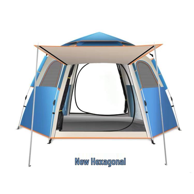 Hexagonal Automatic Tent: Folding, Quick-Open, Multi-Person, Rainproof, Sunproof, Mosquito Repellent for Camping & Beach.