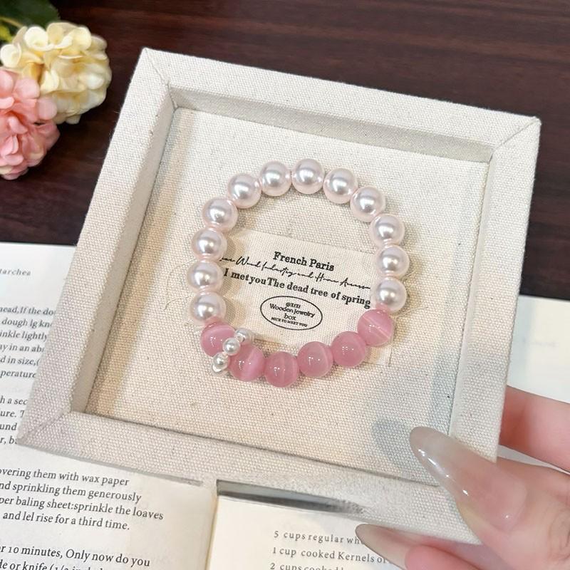 [Lychee custard] imitation powder crystal imitation pearl beads elegant and exquisite temperament high-end versatile jewelry