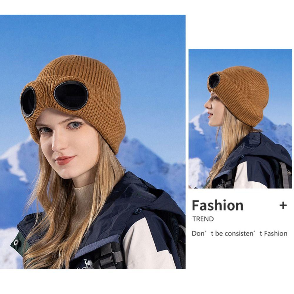 Windproof Winter Glasses Caps Removable Glasses Knitted Hat Warm Ski Mask Hats Climbing Mountains