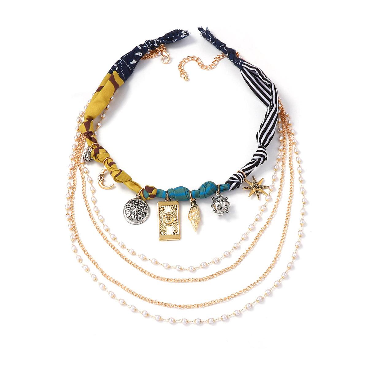 

Personality trend casual INS wind scarf alloy multi-pendant imitation pearl chain multi-layer layered necklace