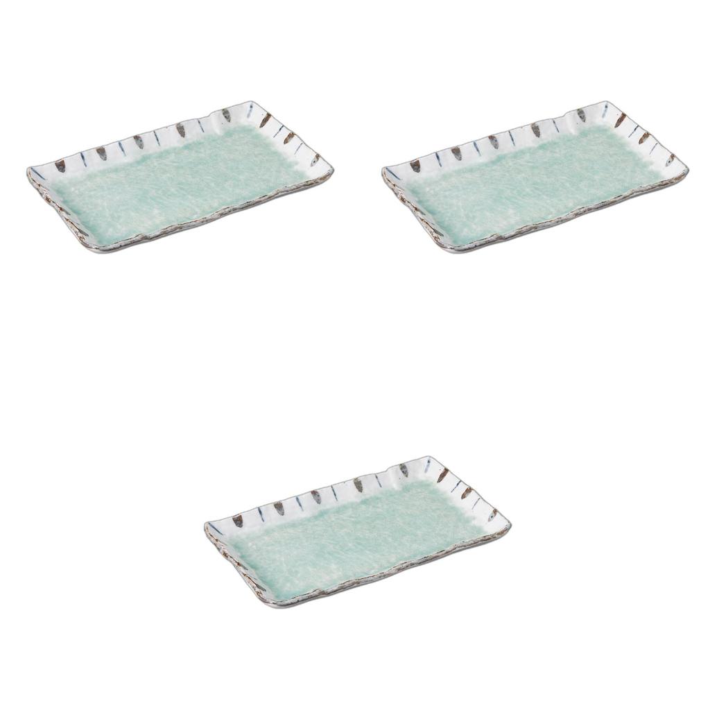 Setomonohonpo Set of 3 Hiwa Glazed Tokusa Rectangular Plates X X Ceramic Long Plates (Setomonohonpo) 9.0cm [27 16.4 2.2cm]