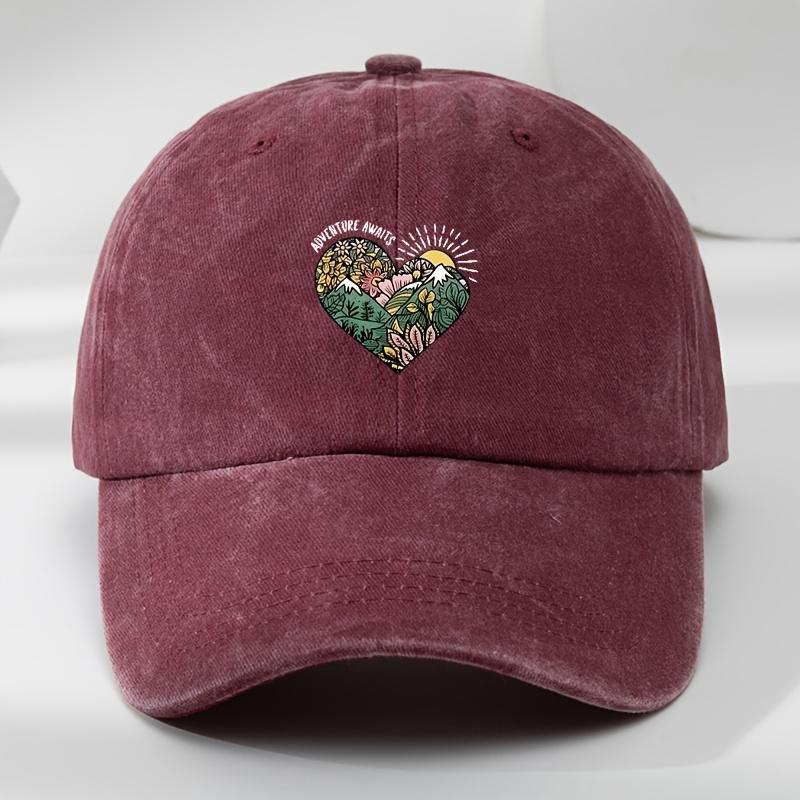 

Vintage Patchwork Baseball Cap with a Fun Heart Mountain Design Adjustable for Outdoor MenS Casual Sports One Size