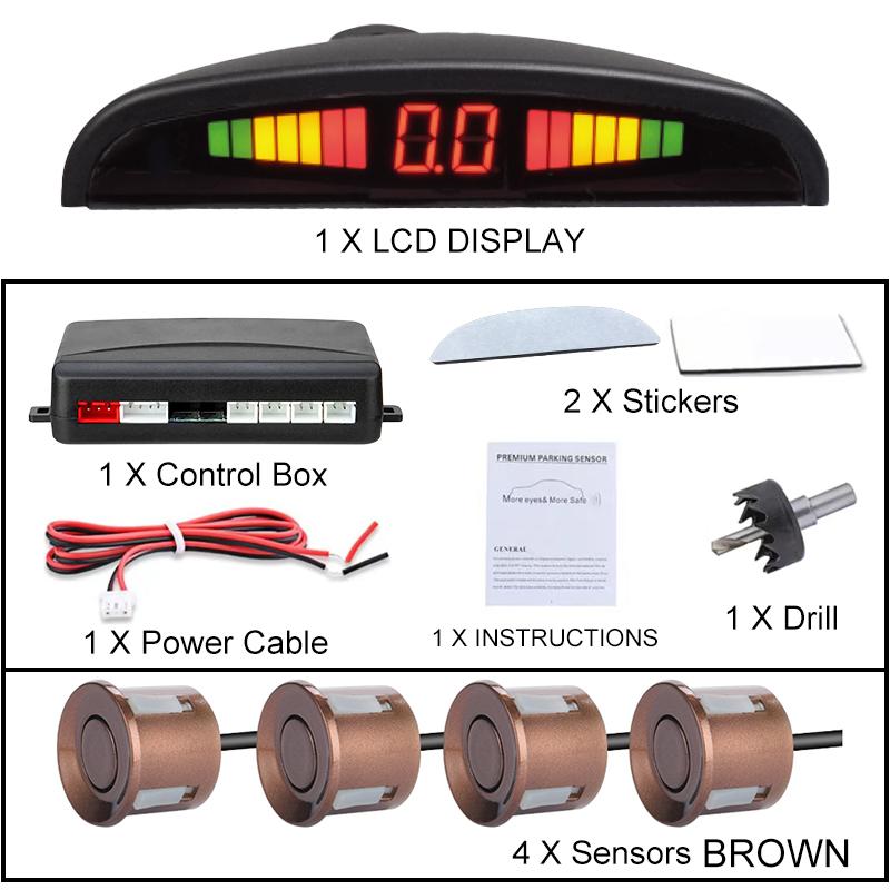 New LED Parking Sensor System Backlight Parktronic Monitor Display Kit Backup Detector Assistant 4 Probes