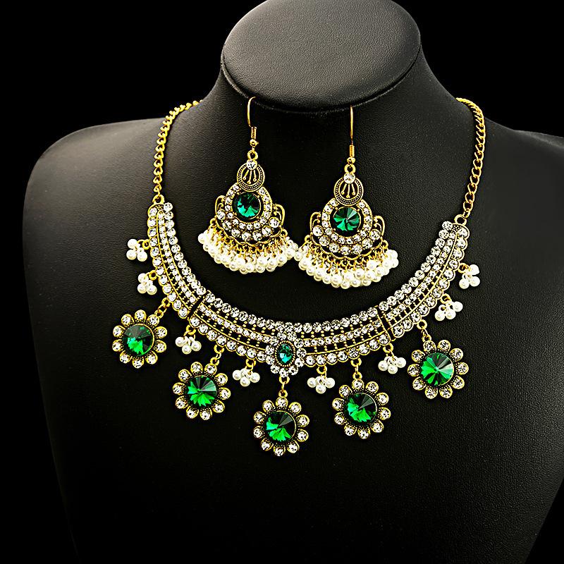 Vintage Bohemian Necklace Earrings, Collarbone Chain Exaggerated Personality Ethnic Wind Chain Exotic Accessories