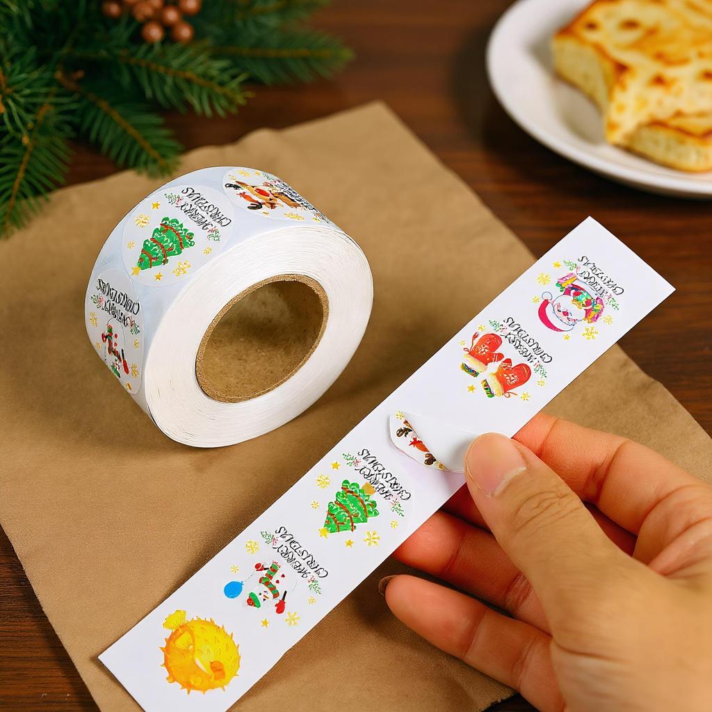 2025 Christmas Sticker Roll 500Pcs/set Envelopes And Gift Wrapping Decal Roll For Envelope Seal New Year Decoration