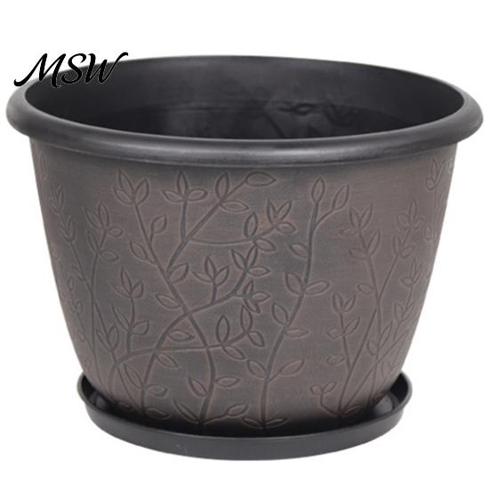 Stable Heavy Duty Plant Pots 12 Inch Thickened Flower for Outdoor Indoor, Plastic Leaf-Pattern Texture Large Planters Planter with Drainage