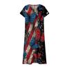 Women’s Short Sleeve V Neck Maxi Dress with Butterfly and Striped Print Loose Fit Casual Bohemian Style Summer Dress
