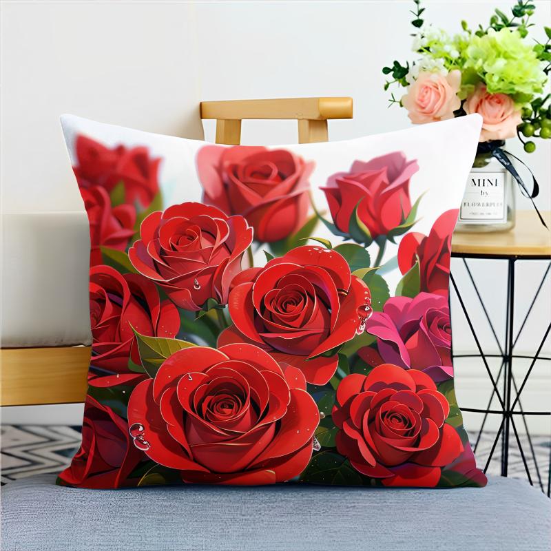 Cartoon Style Rose Pillowcase Dormitory Decoration Office Living Room Home Pillowcase