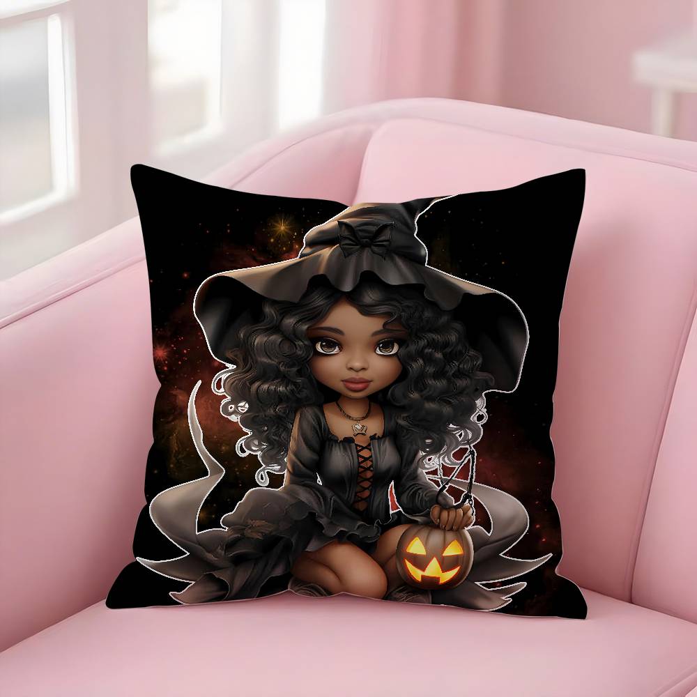 Cute Funny Witch Halloween Pillow Case Short plush Double-sided Print Square Throw Pillow Covers Sofa Home Cushion Decor