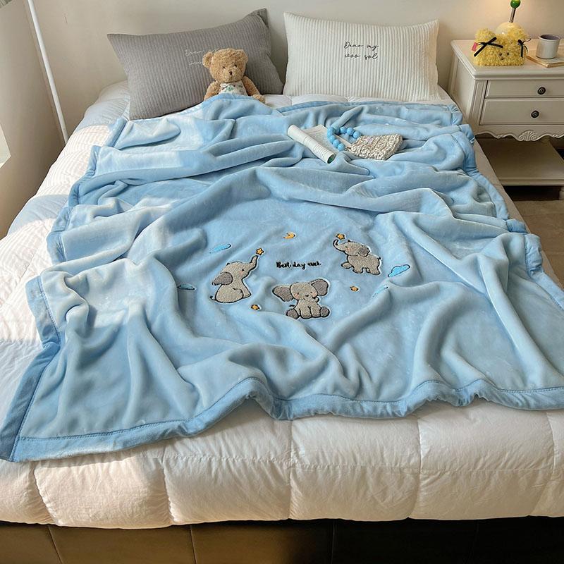 

Solid Thick Cartoon Towel Embroidered Blanket Double Layer Warm Milk Velvet Sofa Cover Cozy Breathable Bedspread for Adult Kids 150x200cm