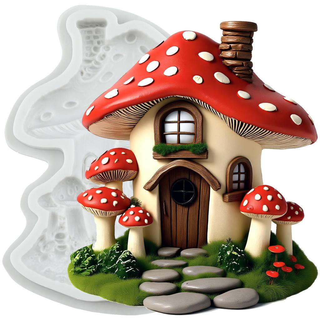 Mushroom House Silicone Molds Fairy Mushroom House Fondant Mold Cake Decorating Tools Cupcake Topper Chocolate Candy Craft Gum Paste Polymer Clay