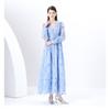 Women's V Neck Long Sleeve Maxi Dress Slim Fit High Waist Elegant Lace A Line Dress