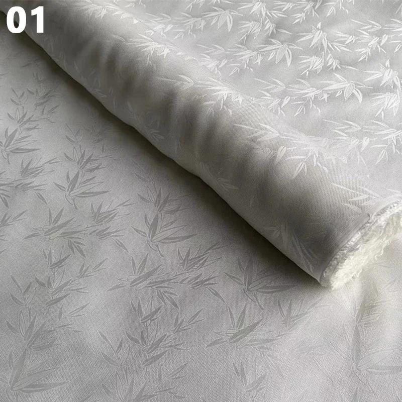 50x114cm Chinese Style Retro Luxury Mulberry Silk Fabric Bamboo Leaf Pattern FabricAncient Hanfu Costume Cheongsam Apparel