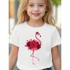 European Sizes Girls' Cute Flamingo & Floral Print T-Shirt | Soft Stretchy