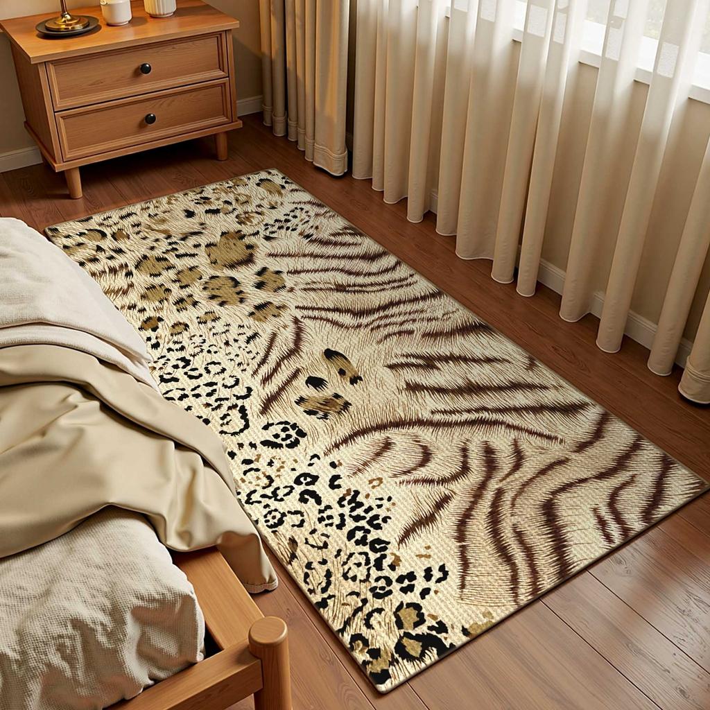 Living Room Carpet Large Area Bedroom Bedside Soft Furry Floor Mat Animal Print Imitation Leather Home Decoration Rugs