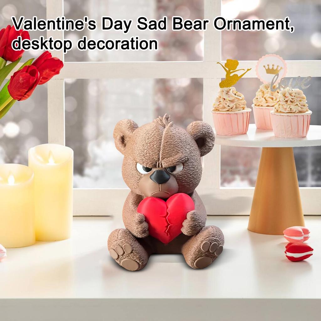 Angry Bear Figurine With Broken Heart,Valentine's Day Decor For Home Tabletop, Unique Gift For Her Him Boyfriend Girlfriend