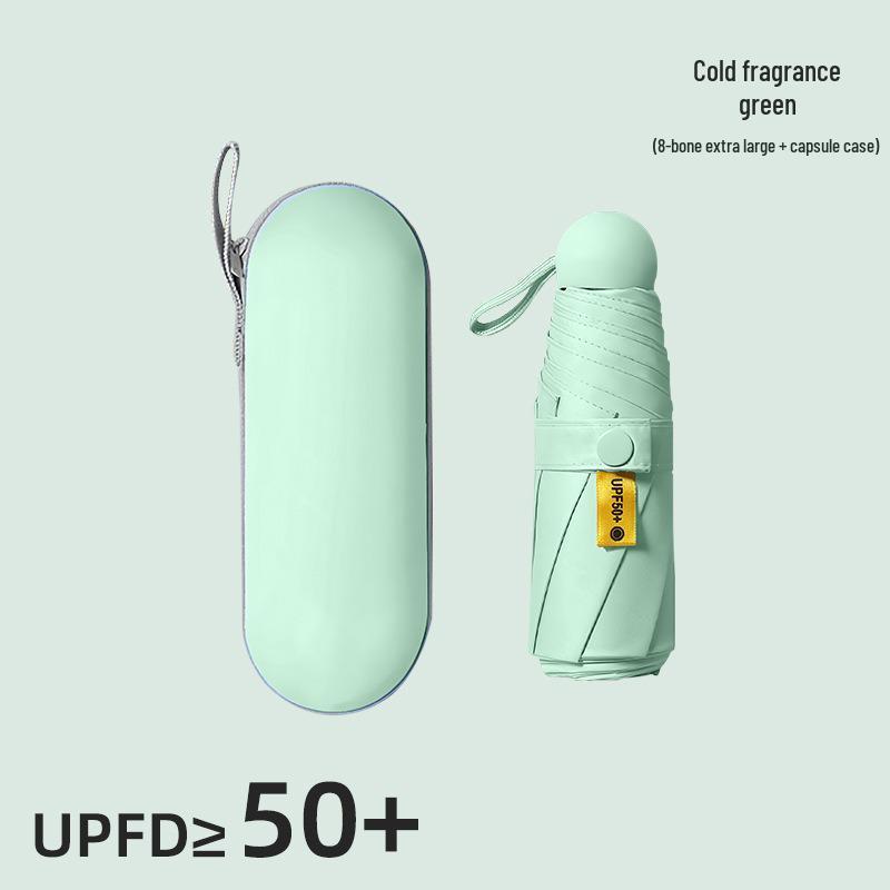Compact Black Capsule Umbrella with UV and Rain Protection - Five-Fold Design