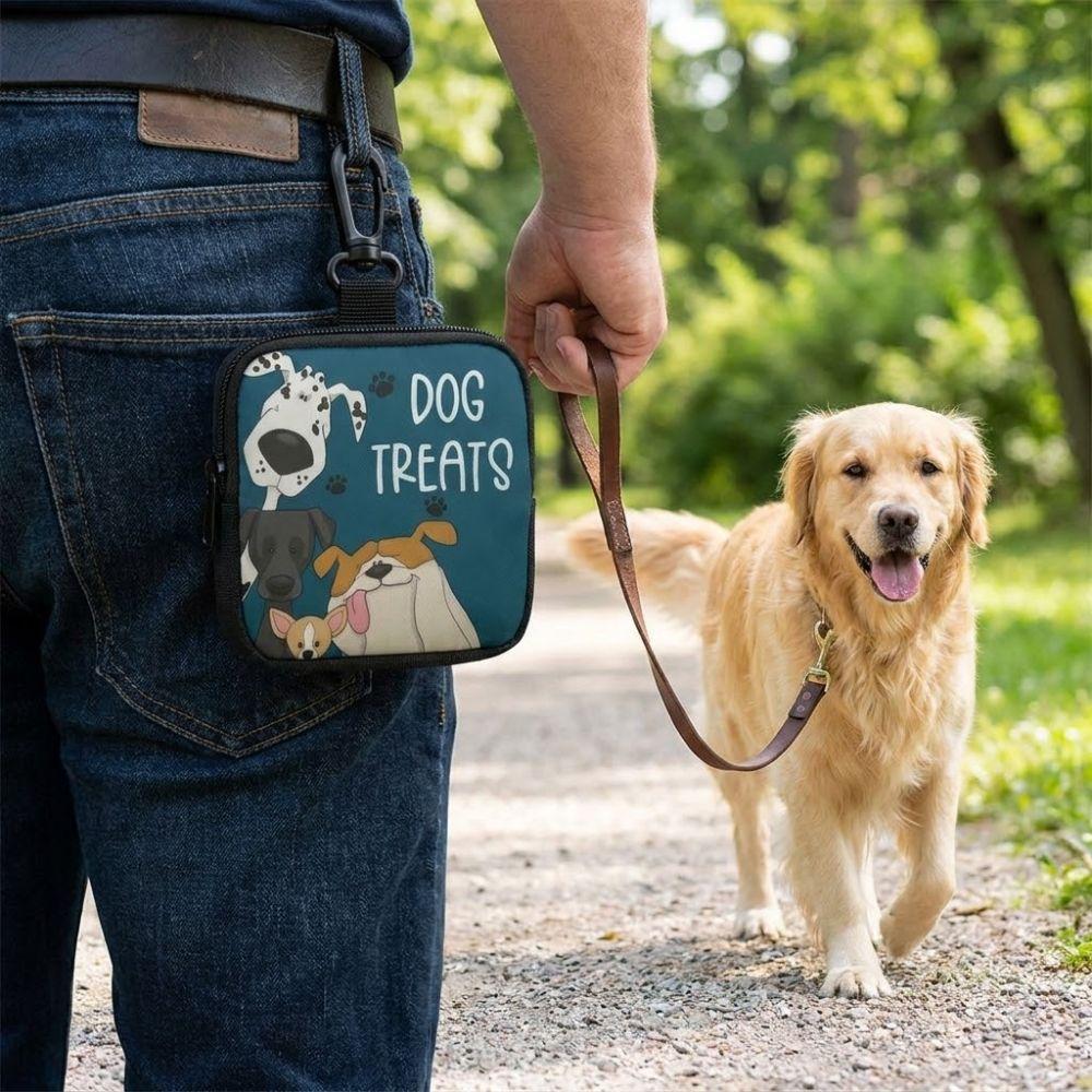 Waterproof Dog Treat Pouch Zipper Closure Transparent Window Pet Training Reward Bag Printed Design Leak-Proof Dog Care Bag