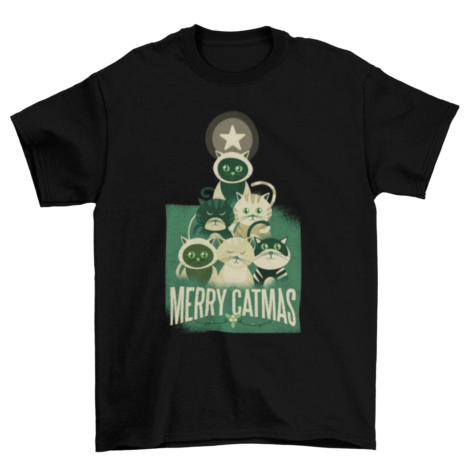 Merry Catmas Christmas T-Shirt Unisex Adult Funny Sizes Cats Kitty Pets New L