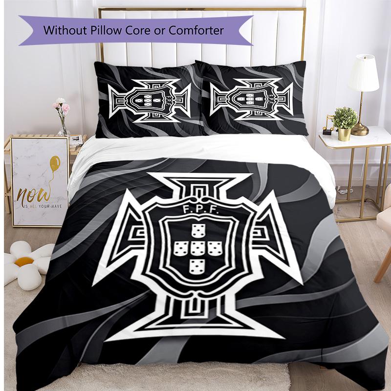 Set Biancheria da Letto Stampata Calcio Portogallo 3 Pezzi Set Copriletto Traspirante Accogliente come Regalo per la Casa Nuova o per le Feste