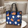 Cute Camping Print Canvas Tote Bag Large Capacity Portable Daily Handbag for Outdoor Shopping Travel Use