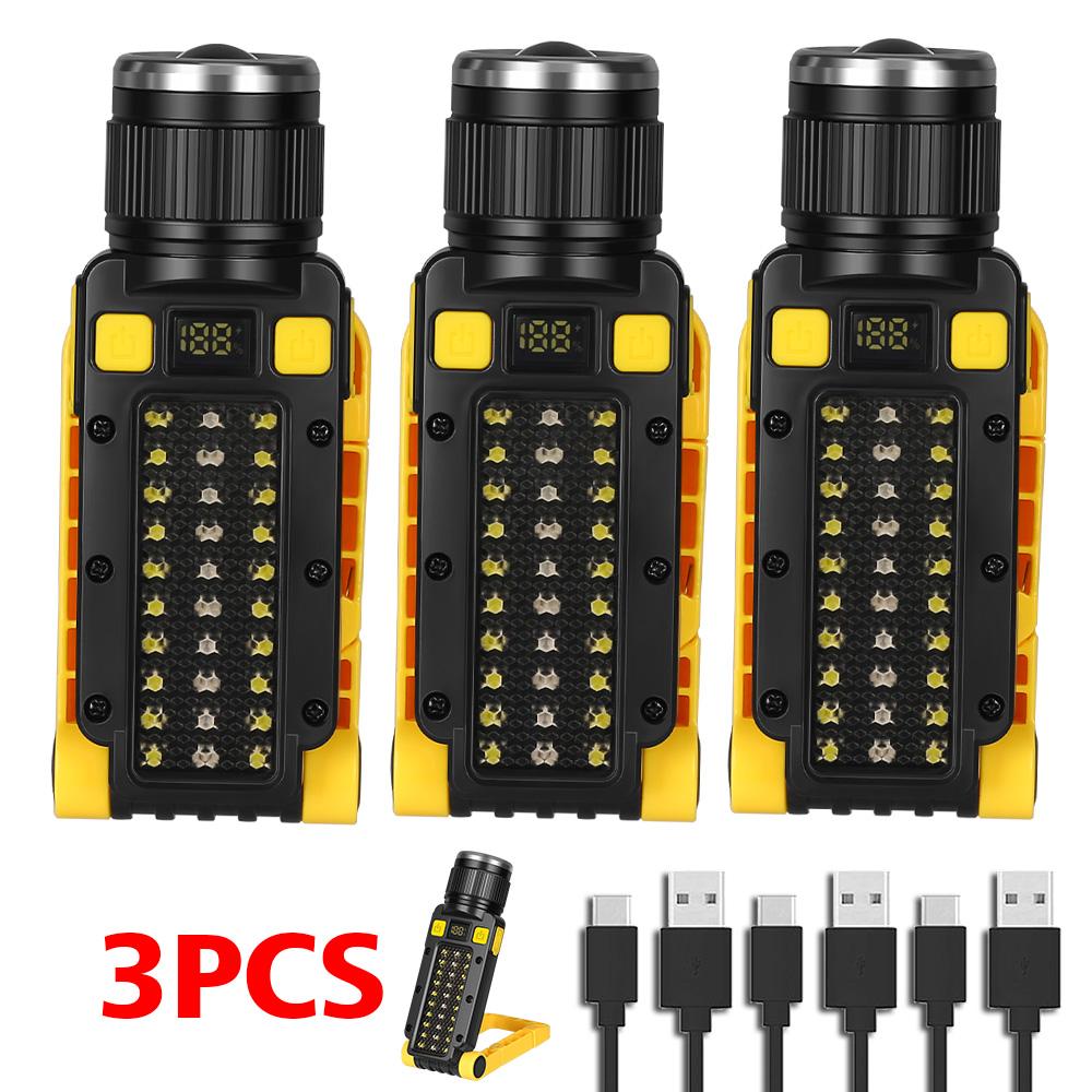 Portable LED COB Work Light Rechargeable Flashlight Power Bank Magnetic Waterproof Camping Foldable Lantern with Power Display