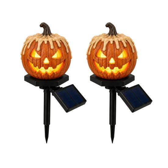 Halloween Party Accessory Solar Pumpkin Garden Stake Light, Waterproof Resin LED Jack O Lantern Lantern, Spooky Yard Lighting for Outdoor