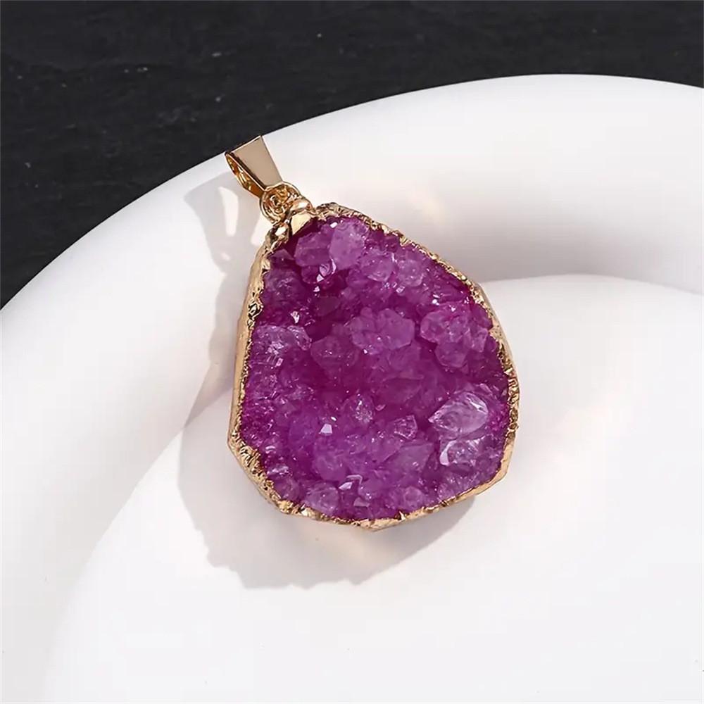 Natural Crystal Pendant Necklace With Gold Plated Edges For Boho Jewelry Enthusiasts