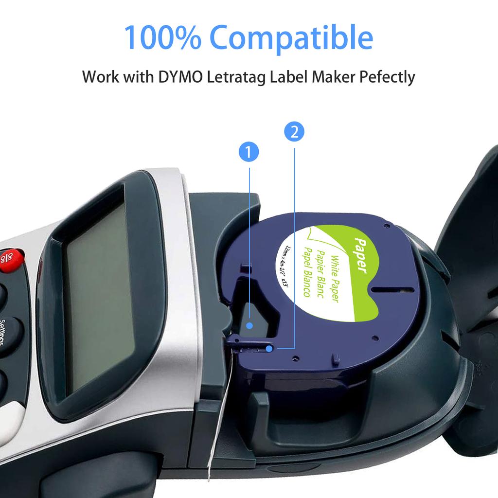 3/5/10PK 12mm Letra Tag Tapes Compatible for Dymo A91330 A91220 A91200 Black on White Label Tape for DYMO LetraTag Plus LT100H