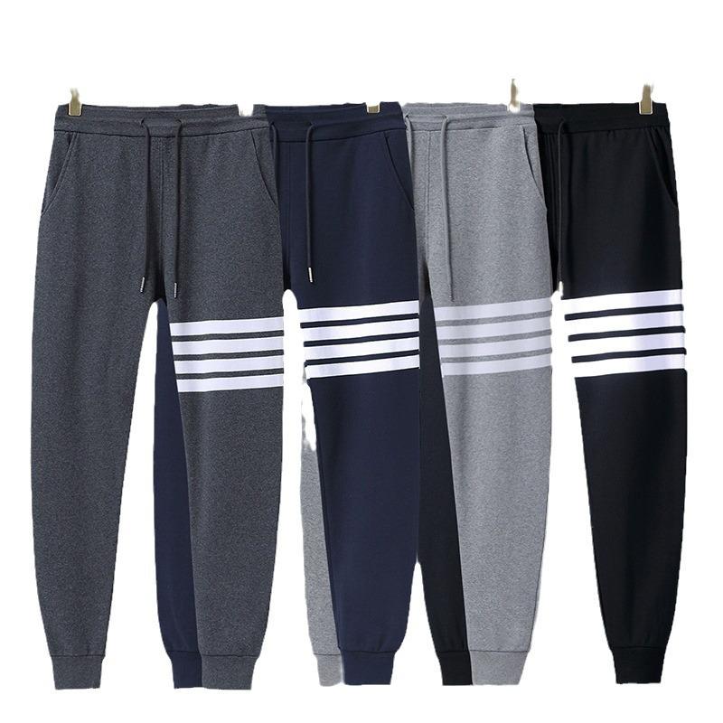 Trend Brand Four-Stripe Terry Cotton Sweatpants: European & American Casual Skinny Fit