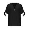 Women's Cotton Linen Shirt Short-sleeved Hollow V-neck Top Casual Knot T-shirt Loose Solided Color T-shirt Top