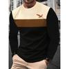 Autumn Fashion Men's Eagle Print Long Sleeve T-shirt Striped Casual Sports Sweatshirt Loose Top Men's Commuter Long Sleeve