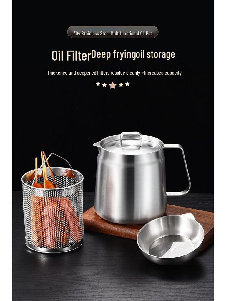 304 Stainless Steel Oil Filter Pot with Screen - Large Capacity Oil Storage & Residue Filtering Bottle