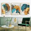Nordic Blue Gold Plant Leaf Poster Ginkgo Leaves Abstract Canvas Print Wall Art Painting Picture Living Room Modern Decoration