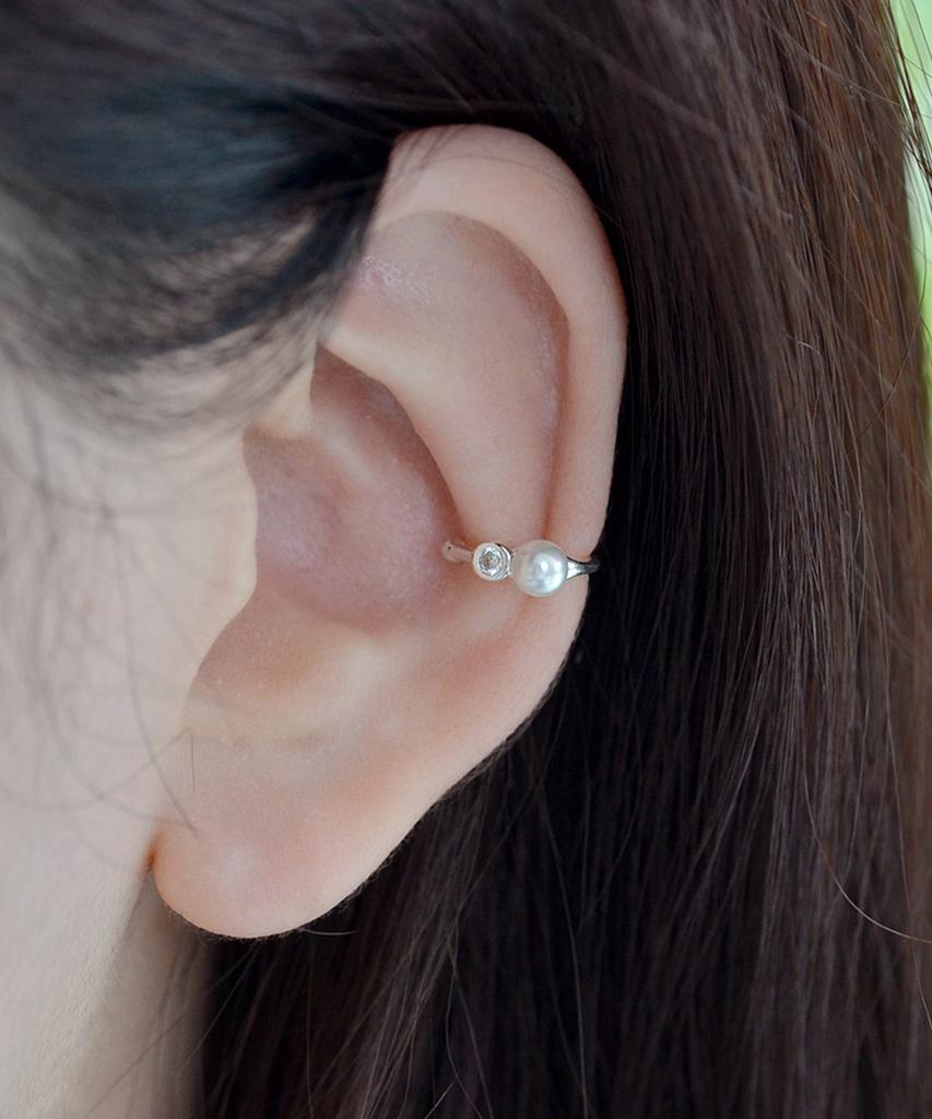 47Bag 925 Silver Pearl Cubic Ring Ear Cuff Suzy / Suzie
