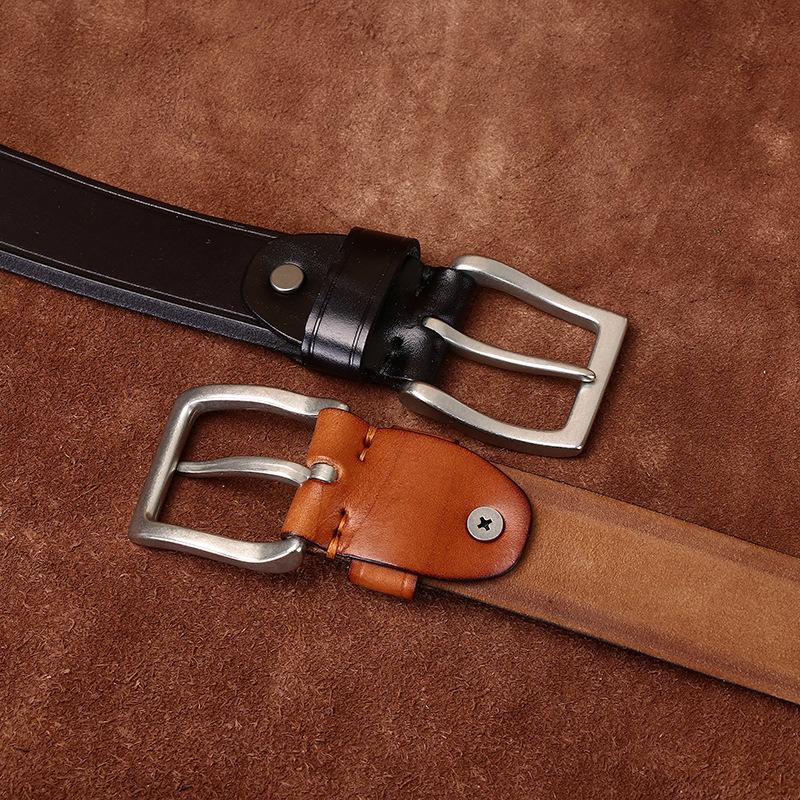 Belt Men's Beaded Decoration Fashion Trend Vegetable Tanned Full-Grain Leather Cowhide All-Match Denim Casual Men's Leather Belt