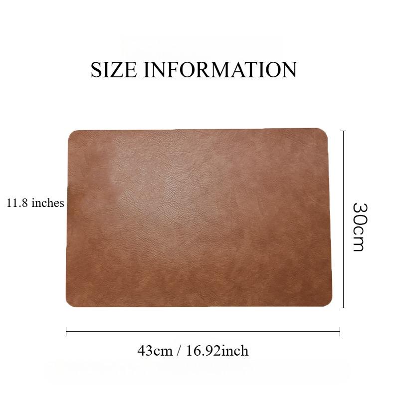 Inmos 4PC Cowhide-style Waterproof and Oil-resistant Faux Leather Table Mat Double-sided Rectangular Placemat Wash-free Design