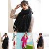 Women Elegant Knitted Solid Scarf With Pearls And Long Tassels For Winter Warmth