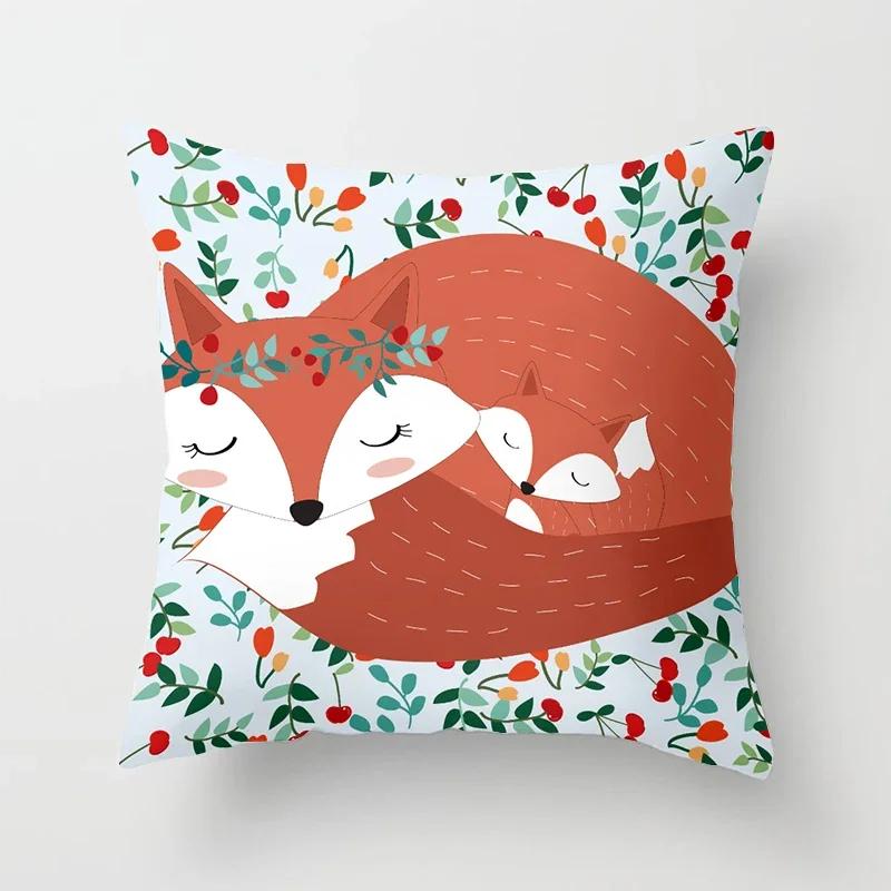 Cute Cartoon Fox Animal Print Pattern Cushion Cover Home Living Room Sofa Decor Square Polyester Throw Pillow  x
