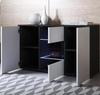 Buffet Bahut 3 portes 2 étagères vitrine LED | 120 x 72 x 40 cm | Couleur Noir et Blanc Finition Brillante | Rangement | LUKE A2