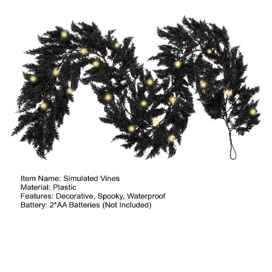 Decorative Vines for Mantelpiece Halloween Lighted Creepy Vine Garland with LED Lights, Black Faux Twig Mantle Artificial Branches Home Decor