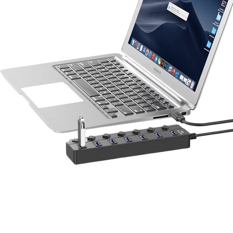 Seven-Port USB Hub with Switch for Desktop and Laptop Expansion