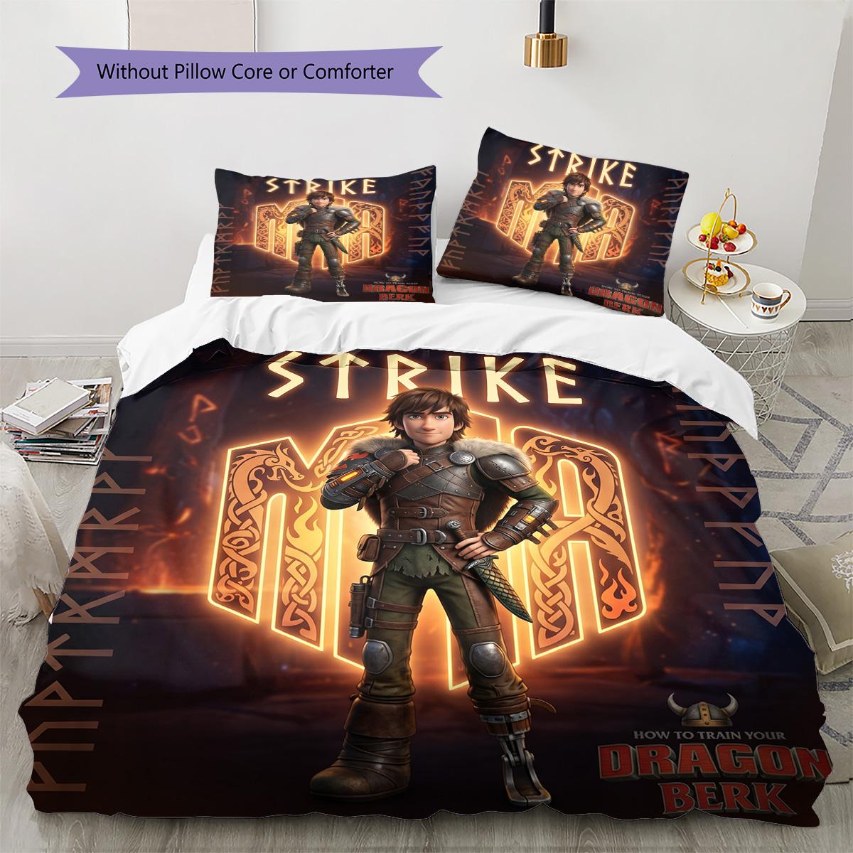 

How to Train Your Dragon Pillowcase & Duvet Cover Set for Home Decor Birthday Gift (1 * duvet cover + 2 * pillowcase, without core) 135x200cm