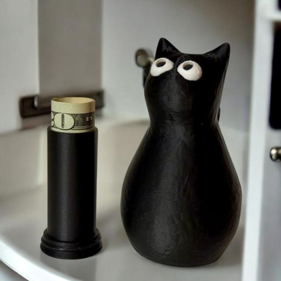 Secret Stash Cat 3D Printed Black Cat Figurine for Hiding Small Items Cute Cat Prank Table Decor Collectible Figures for Cat Lovers