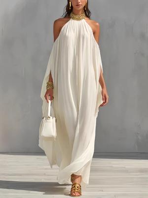 Elegant Off-the-Shoulder Chiffon Maxi Dress - Street Fashion Casual Loose Fit