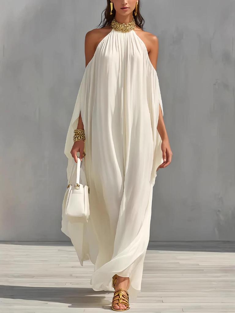 Elegantes Off-Shoulder Chiffon Maxikleid - Street Fashion Lässig Lockerer Schnitt