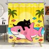 Unique Cat Riding Shark Shower Curtain - Waterproof, Mildew-Resistant With Ocean Adventure Design For A Quirky And Fun Bathroom