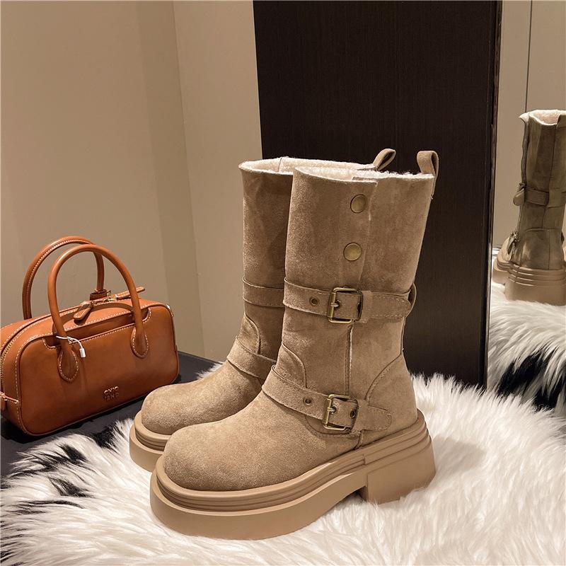 

Women s fashion lightweight thick sole heightening winter warm fur one snow boots padded lining non-slip casual sports Martin cotton boots 40 хаки